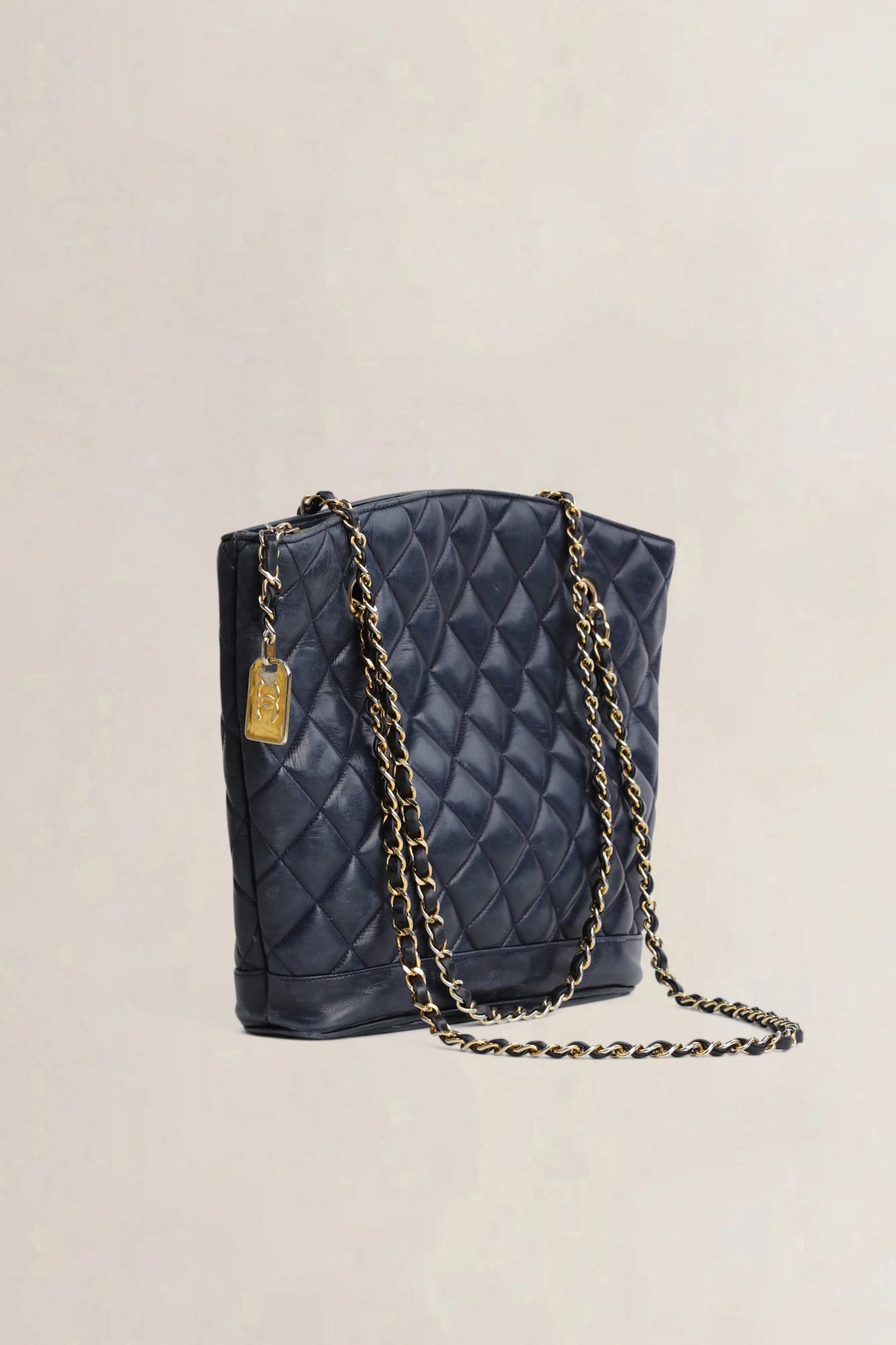 Vintage Navy Quilted Lambskin Shoulder Bag