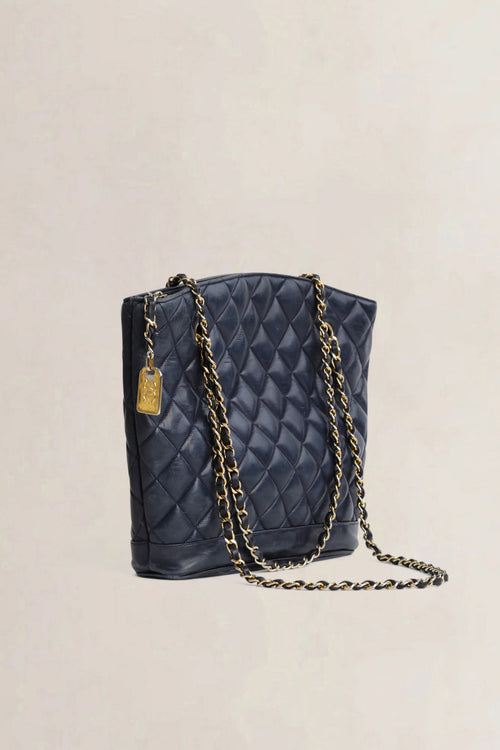 Vintage Navy Quilted Lambskin Shoulder Bag
