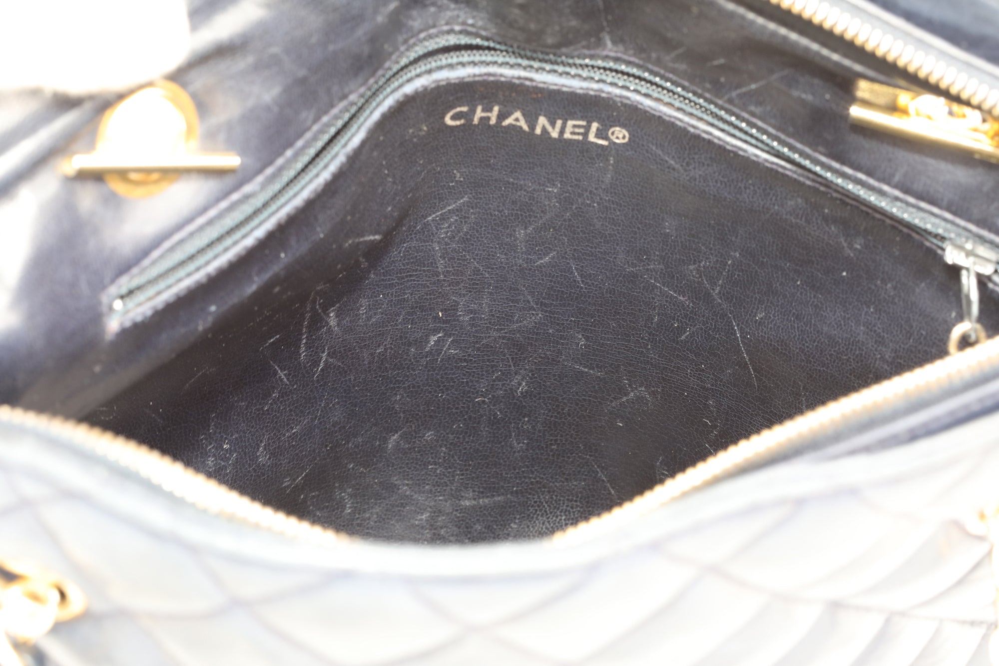 Vintage Navy Quilted Lambskin Shoulder Bag