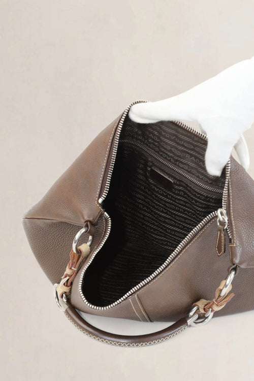 Brown Cafe Vitello Daino Hobo Shoulder Bag