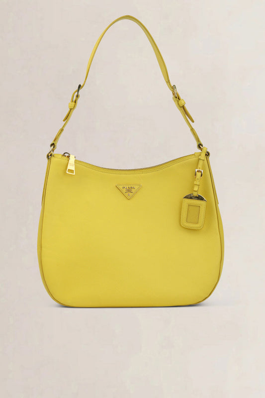 Yellow Saffiano Leather Shoulder Bag
