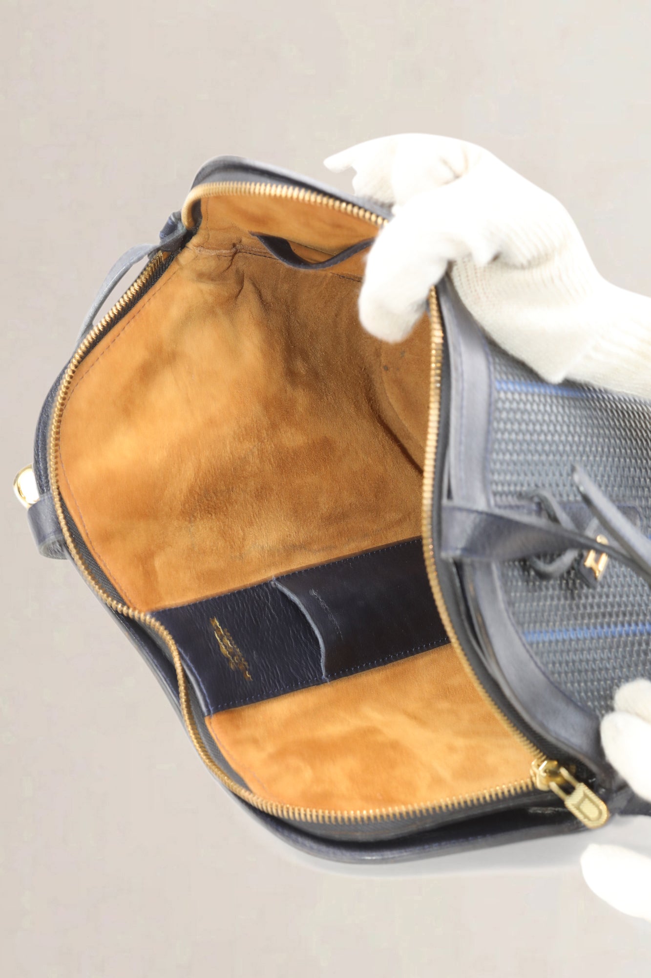 Delvaux Blauw/Zwarte Toile De Cuir Schoudertas