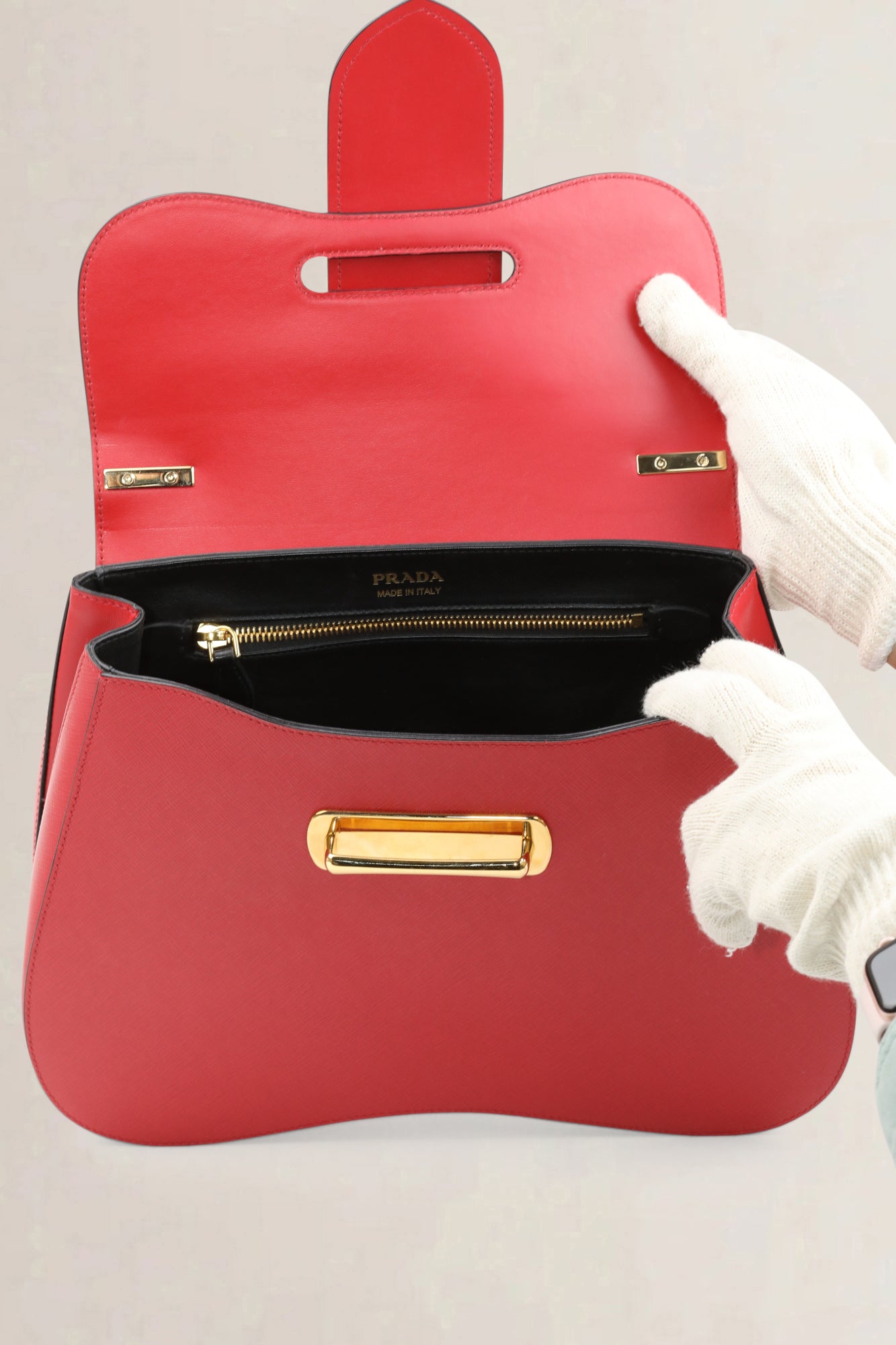 Prada Red Saffiano Lux Saffiano leren Sidonie tas met handvat