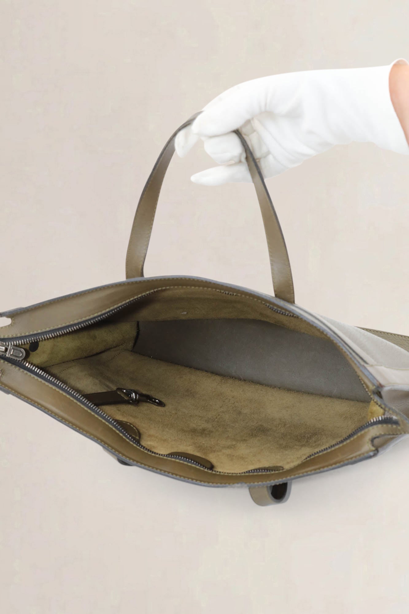 Deux De Delvaux Green Leather Top Handle Bag