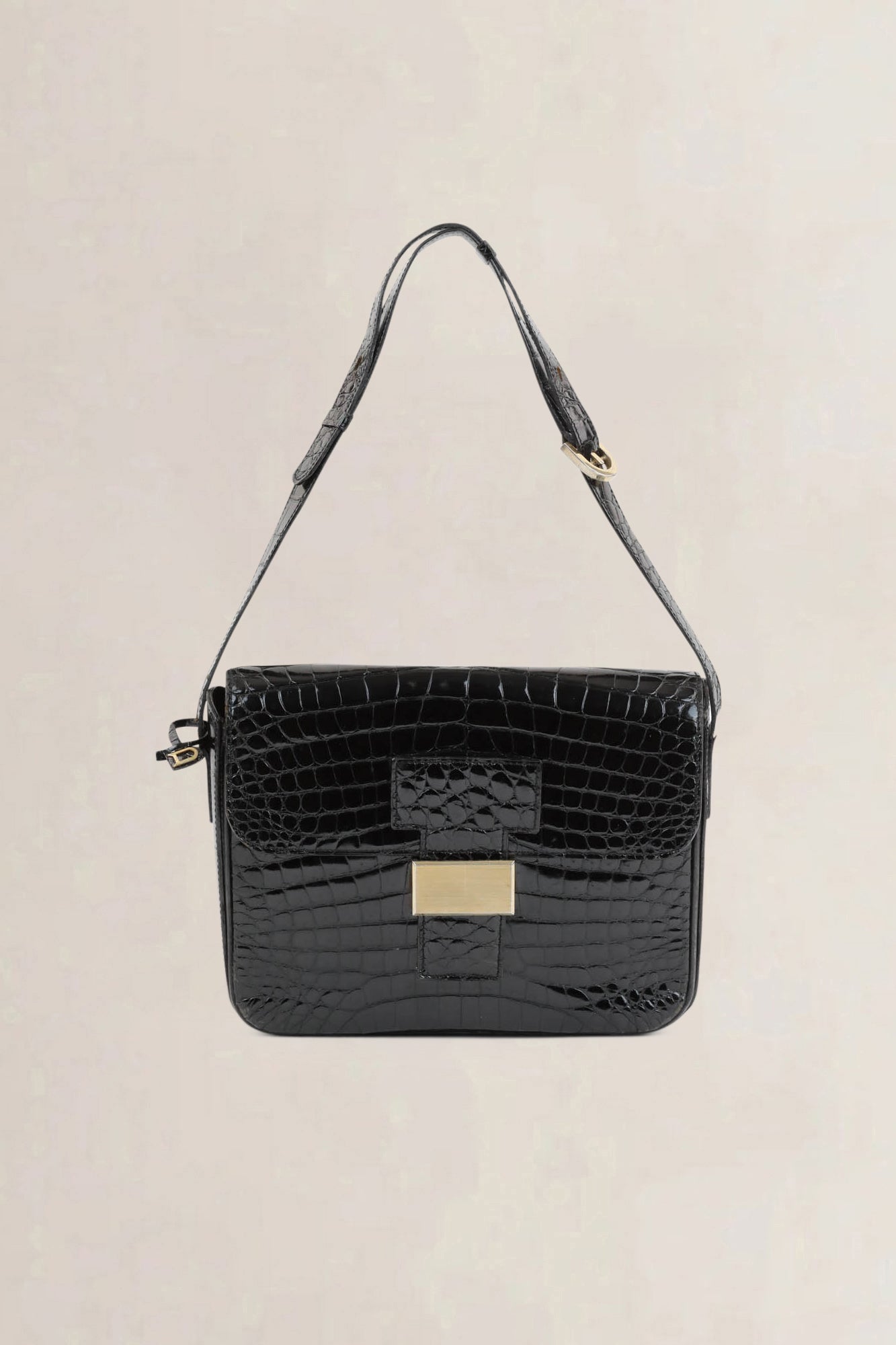 Delvaux Black Croco Shoulder Bag
