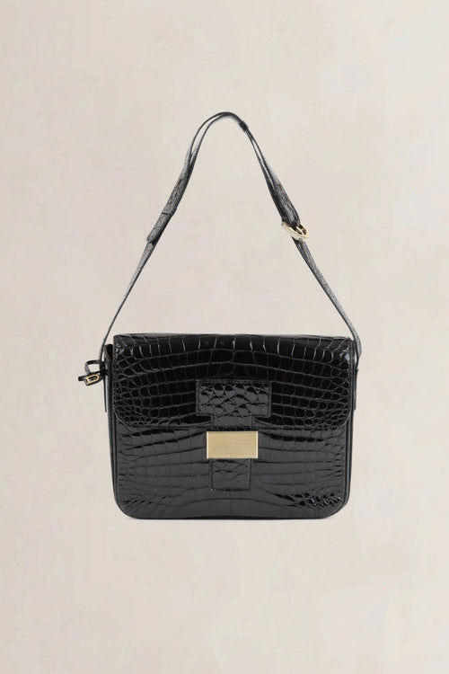 Delvaux Black Croco Shoulder Bag