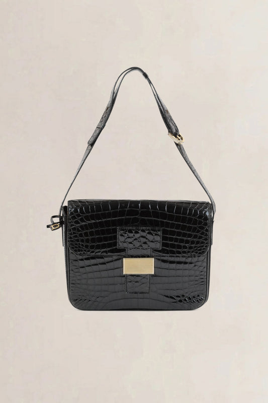 Delvaux Black Croco Shoulder Bag