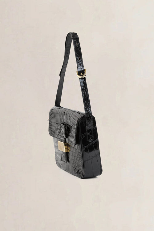 Delvaux Black Croco Shoulder Bag