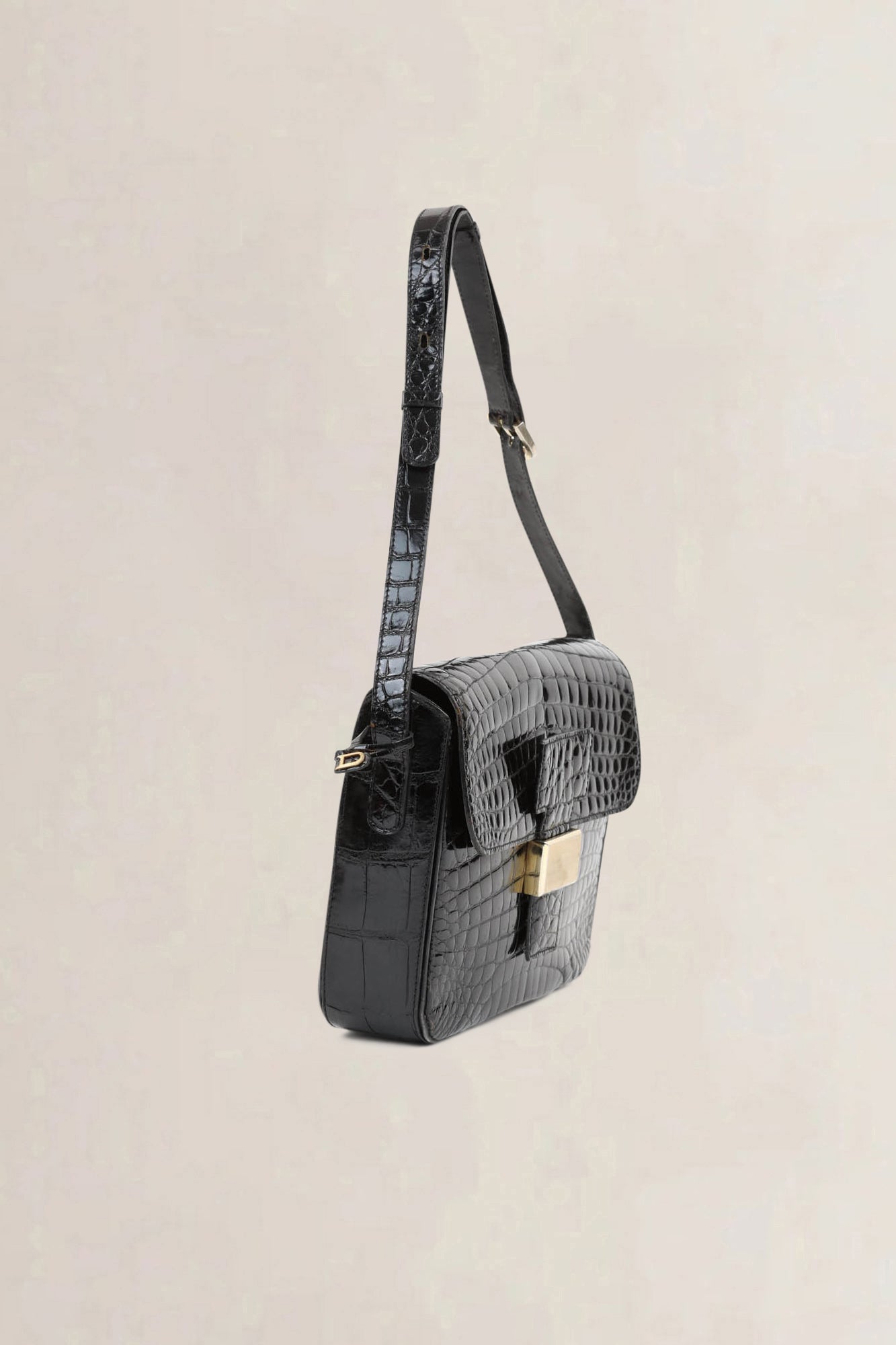 Delvaux Black Croco Shoulder Bag