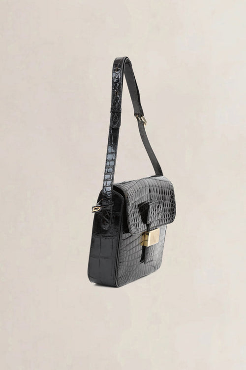 Delvaux Black Croco Shoulder Bag