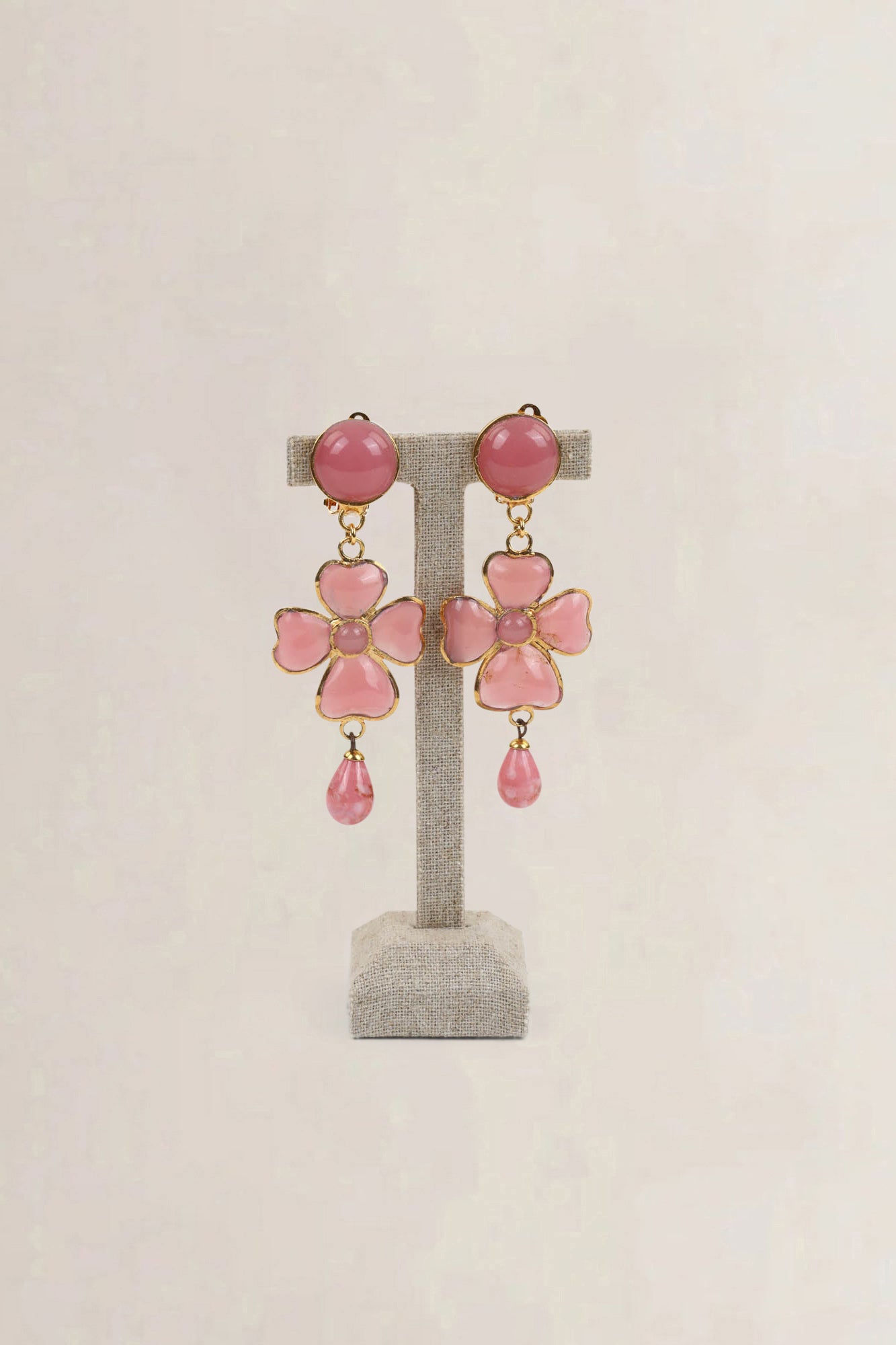 Pink Poured Glass Clip-On Earrings