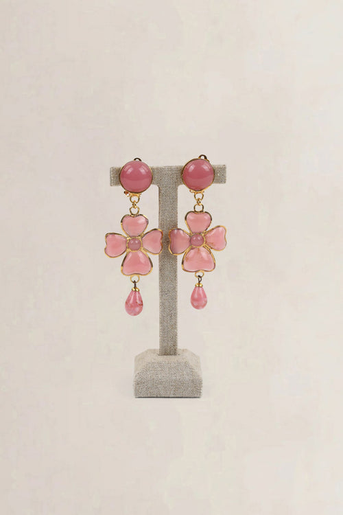 Pink Poured Glass Clip-On Earrings