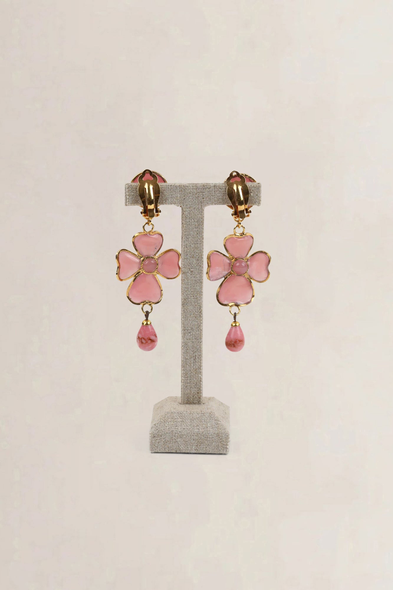 Pink Poured Glass Clip-On Earrings