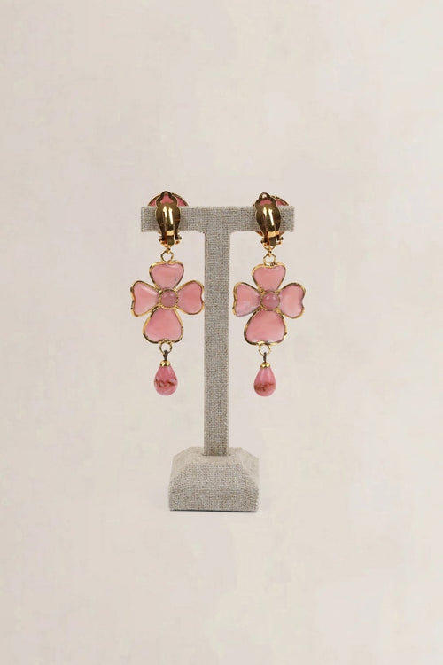 Pink Poured Glass Clip-On Earrings