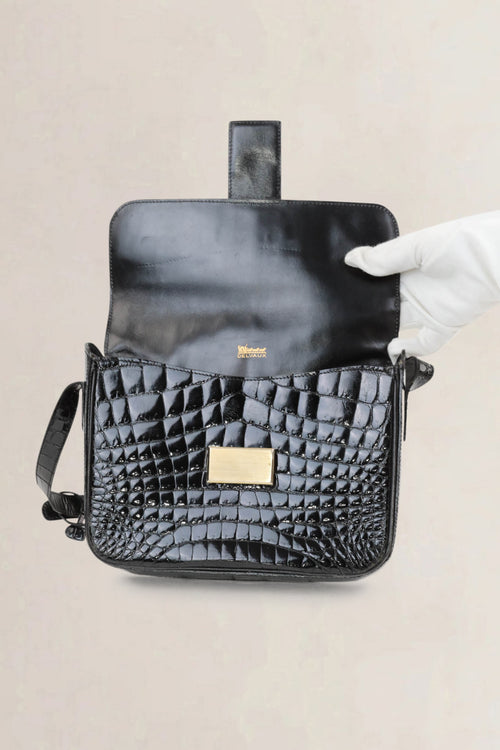 Delvaux Black Croco Shoulder Bag