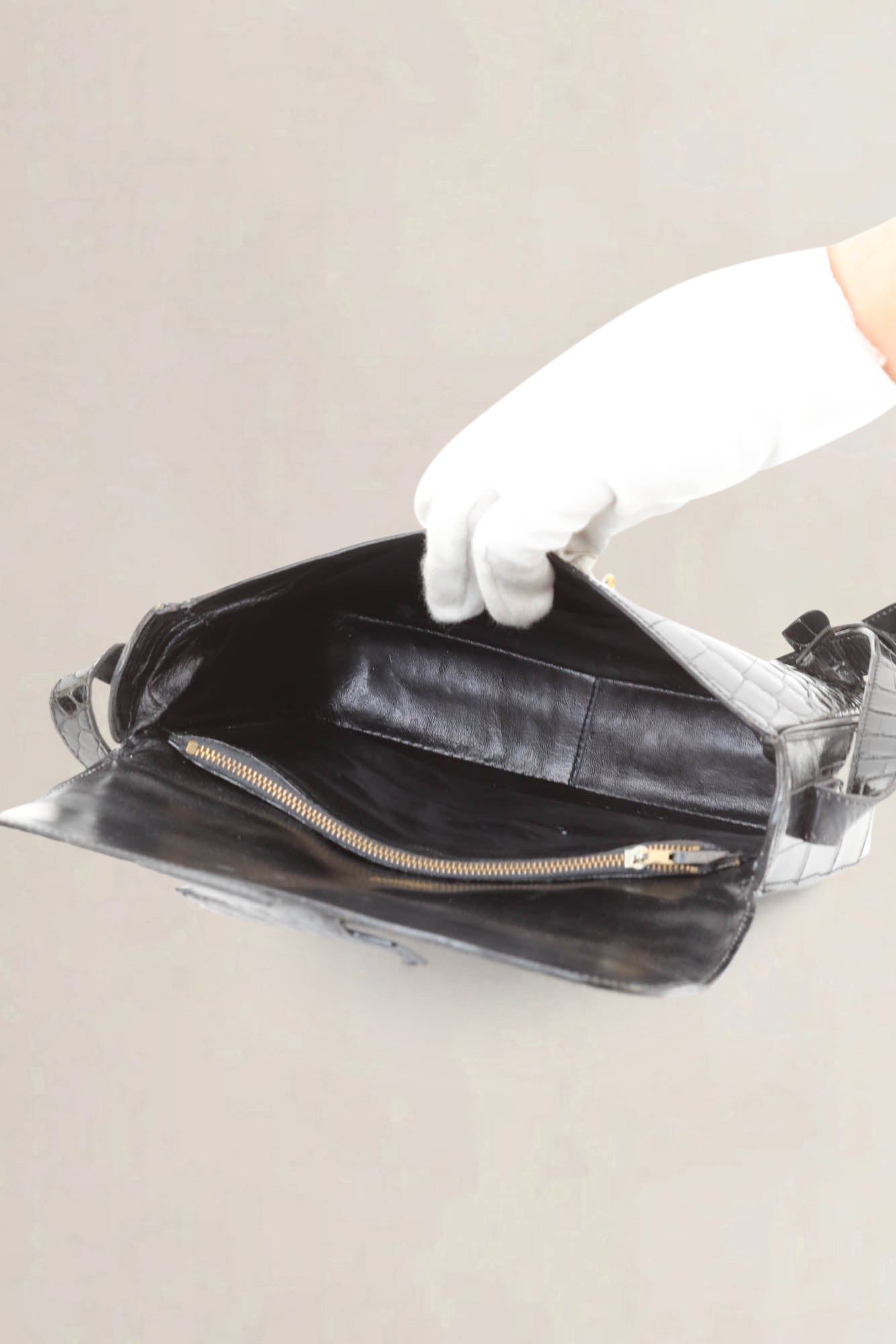 Delvaux Black Croco Shoulder Bag