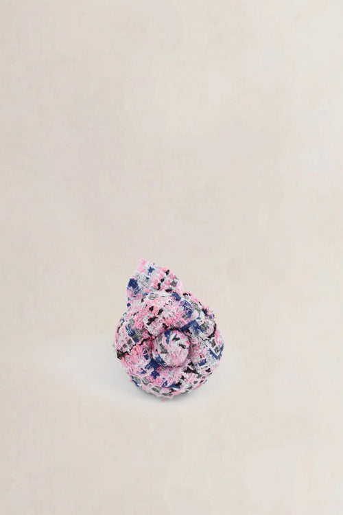 Chanel Pink/Blue Camellia Tweed Brooch