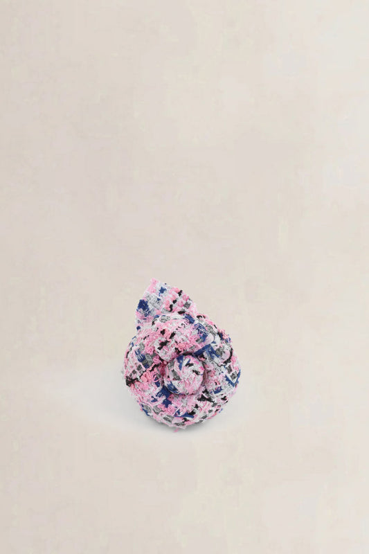 Chanel Pink/Blue Camellia Tweed Brooch