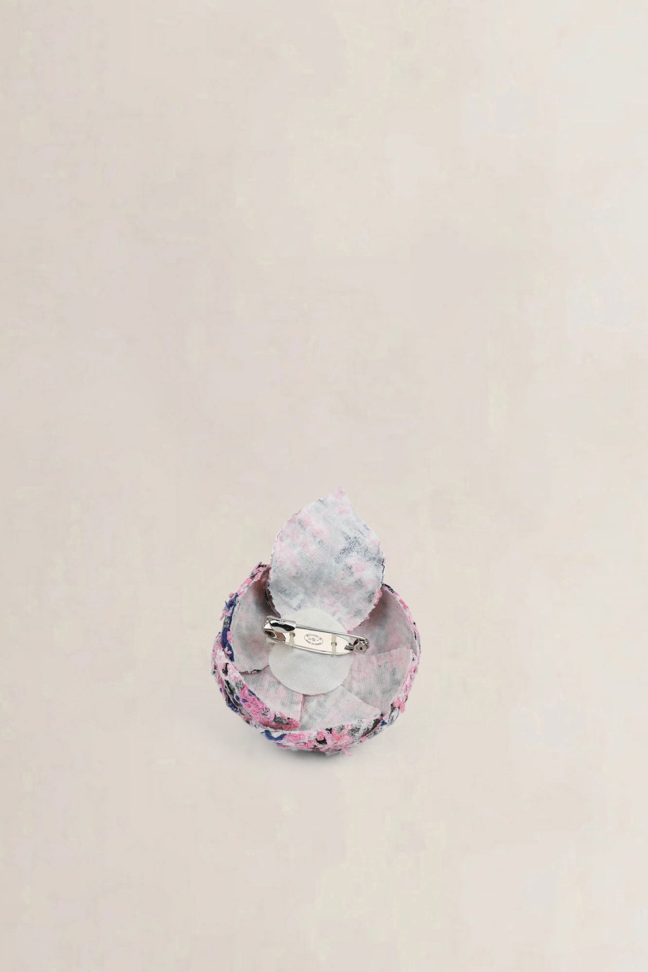 Chanel Pink/Blue Camellia Tweed Brooch