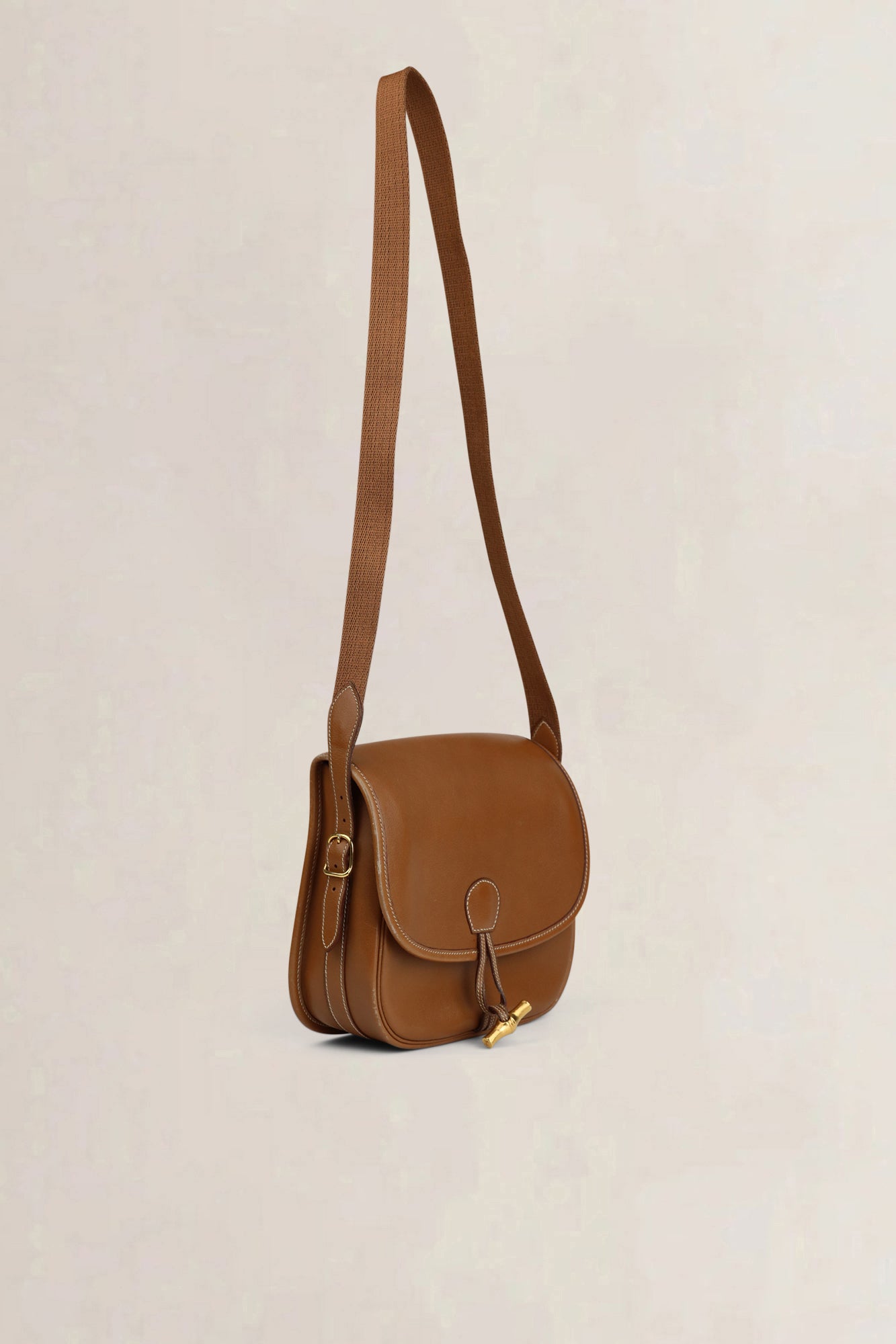 Vintage Camel Duffle Bamboo Crossbody Bag