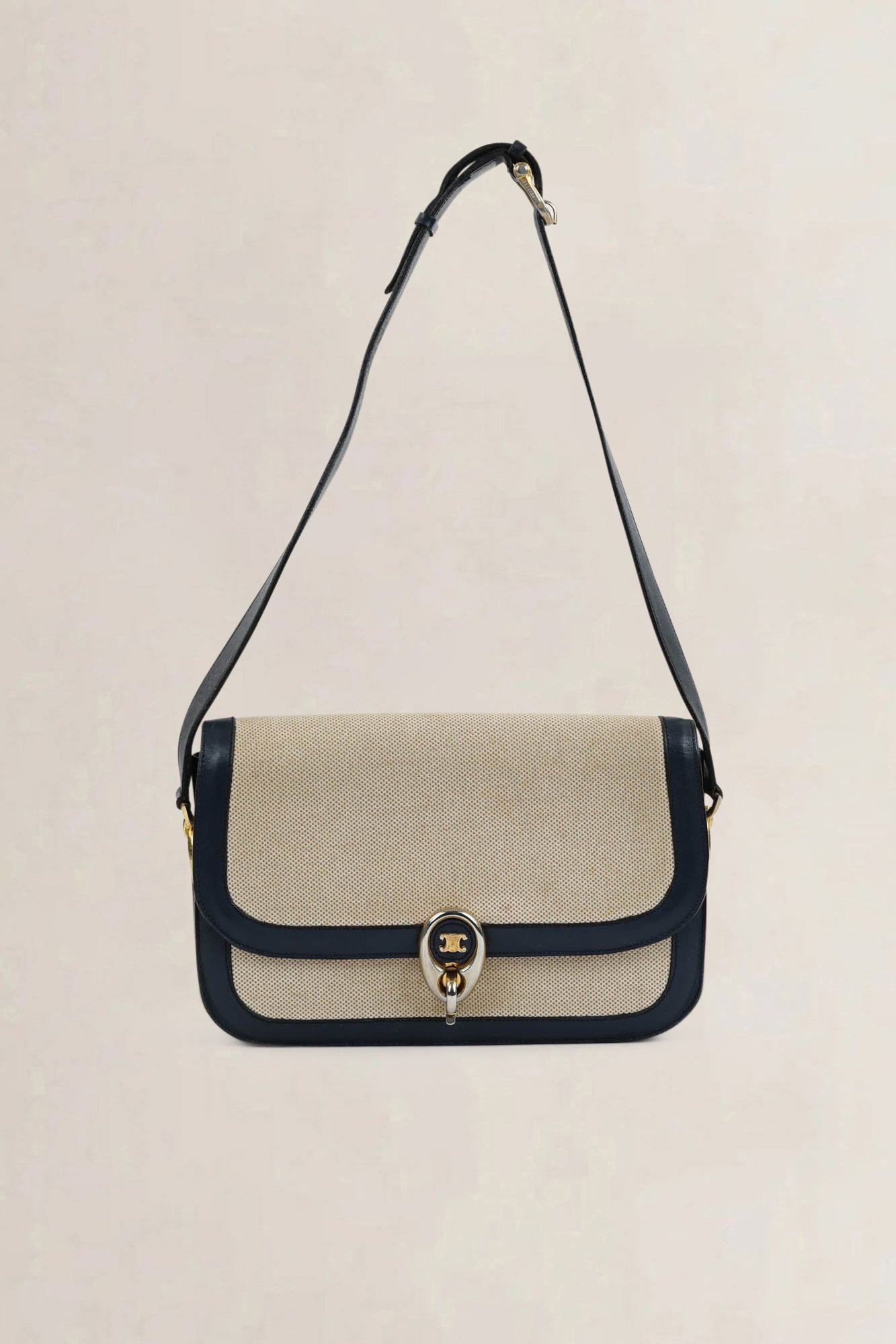 Céline Vintage Blue Leather Canvas Shoulder Bag