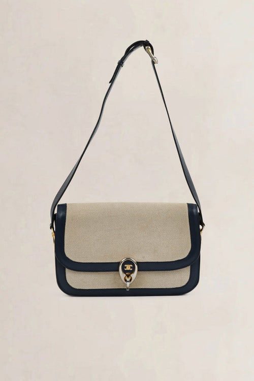 Céline Vintage Blue Leather Canvas Shoulder Bag
