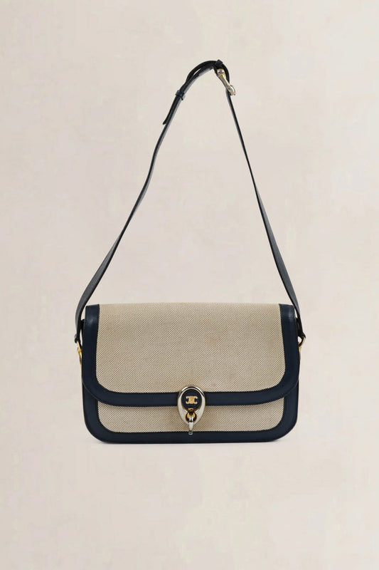 Céline Vintage Blue Leather Canvas Shoulder Bag
