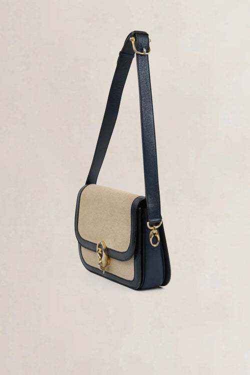Céline Vintage Blue Leather Canvas Shoulder Bag