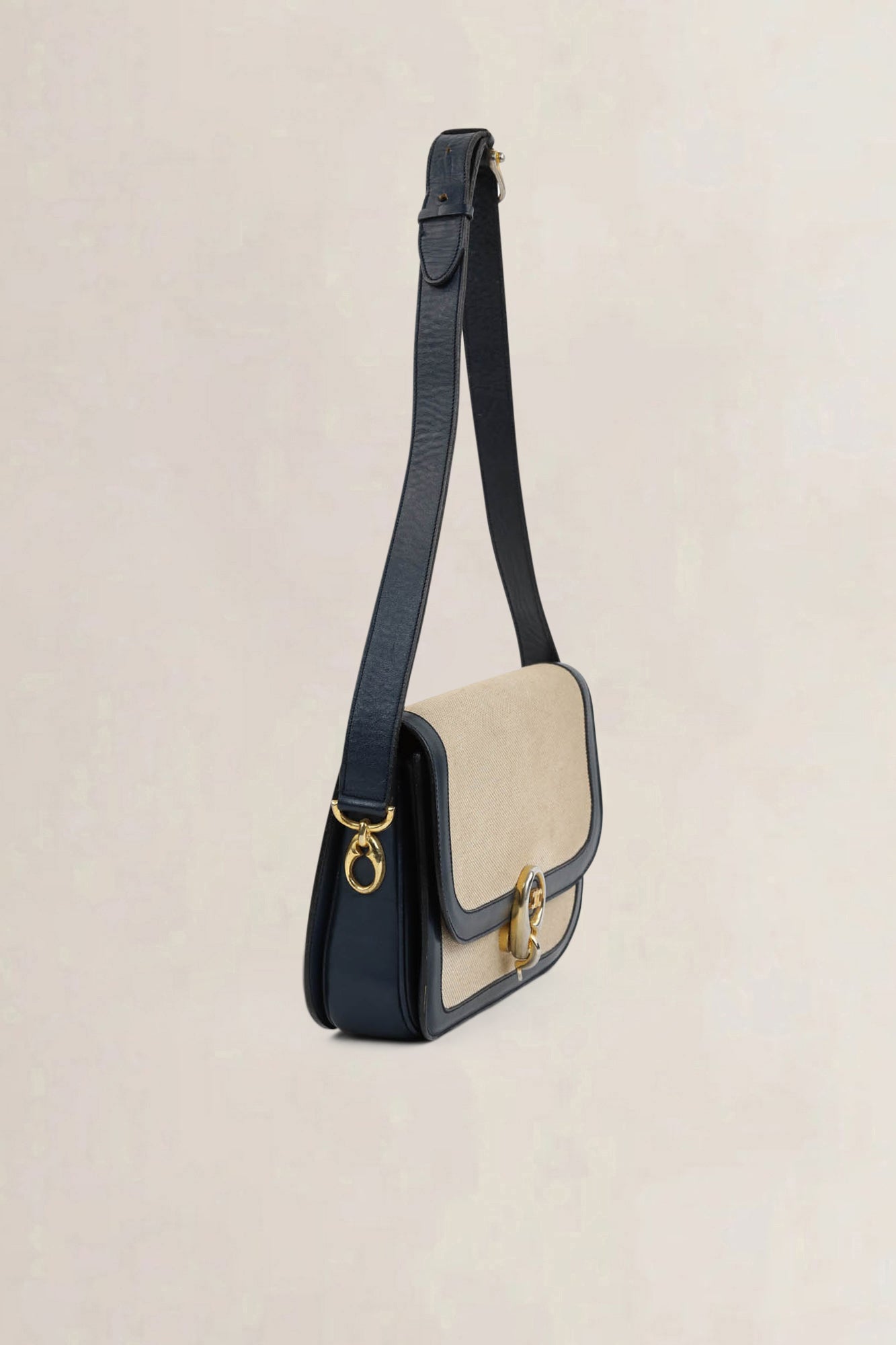 Céline Vintage Blue Leather Canvas Shoulder Bag