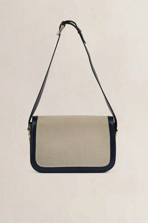 Céline Vintage Blue Leather Canvas Shoulder Bag
