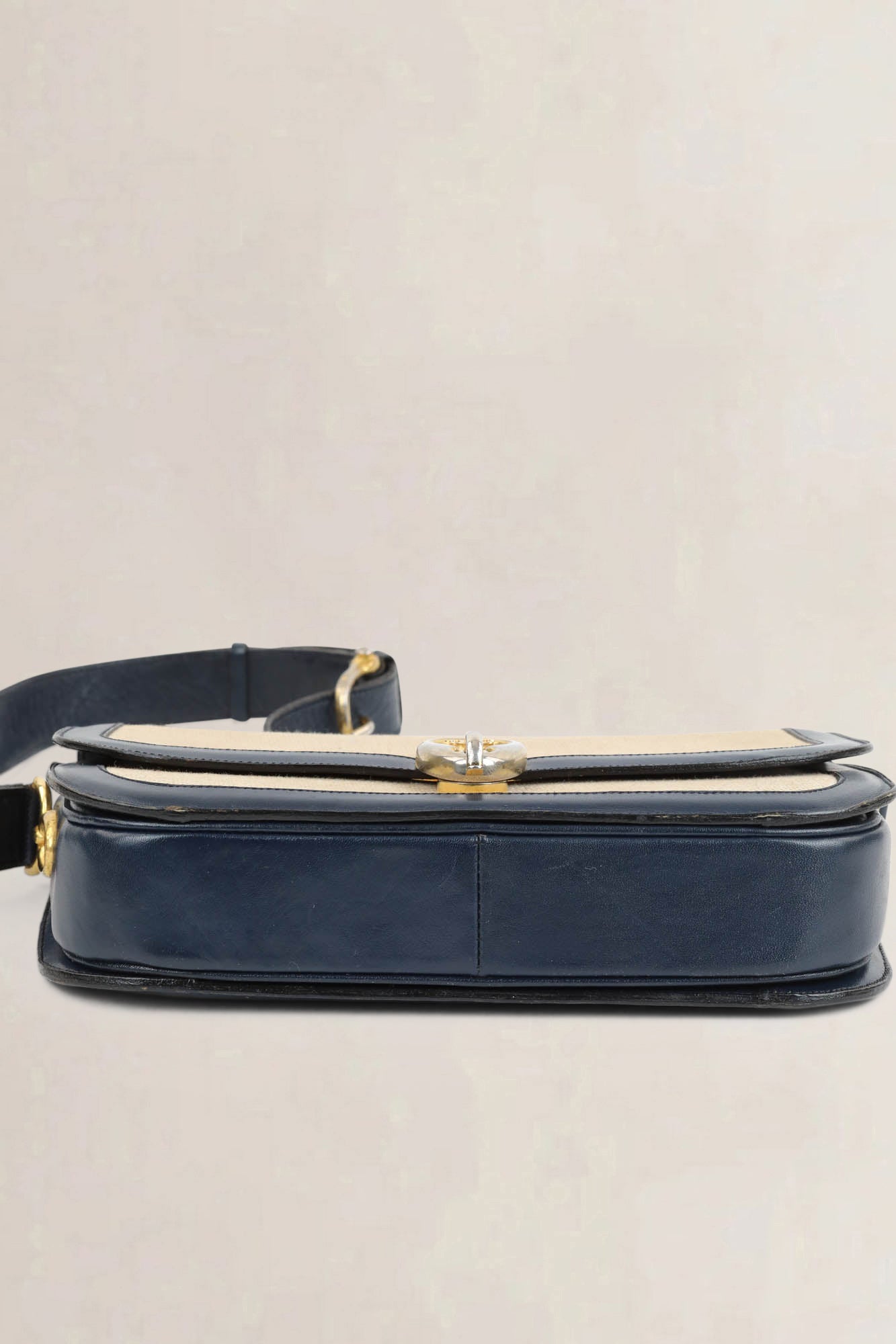 Céline Vintage Blue Leather Canvas Shoulder Bag