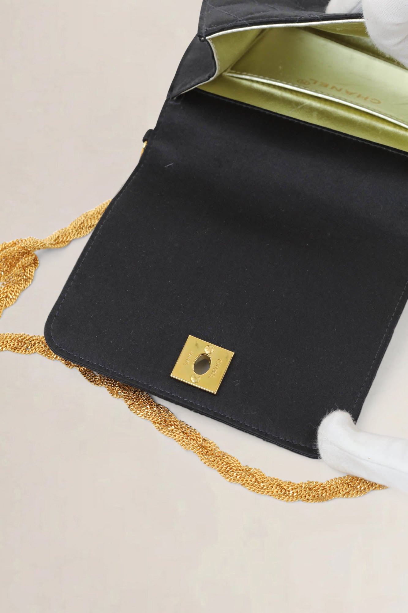 Chanel 1997 - 1999 Black Quilted Satin Evening Crossbody Bag