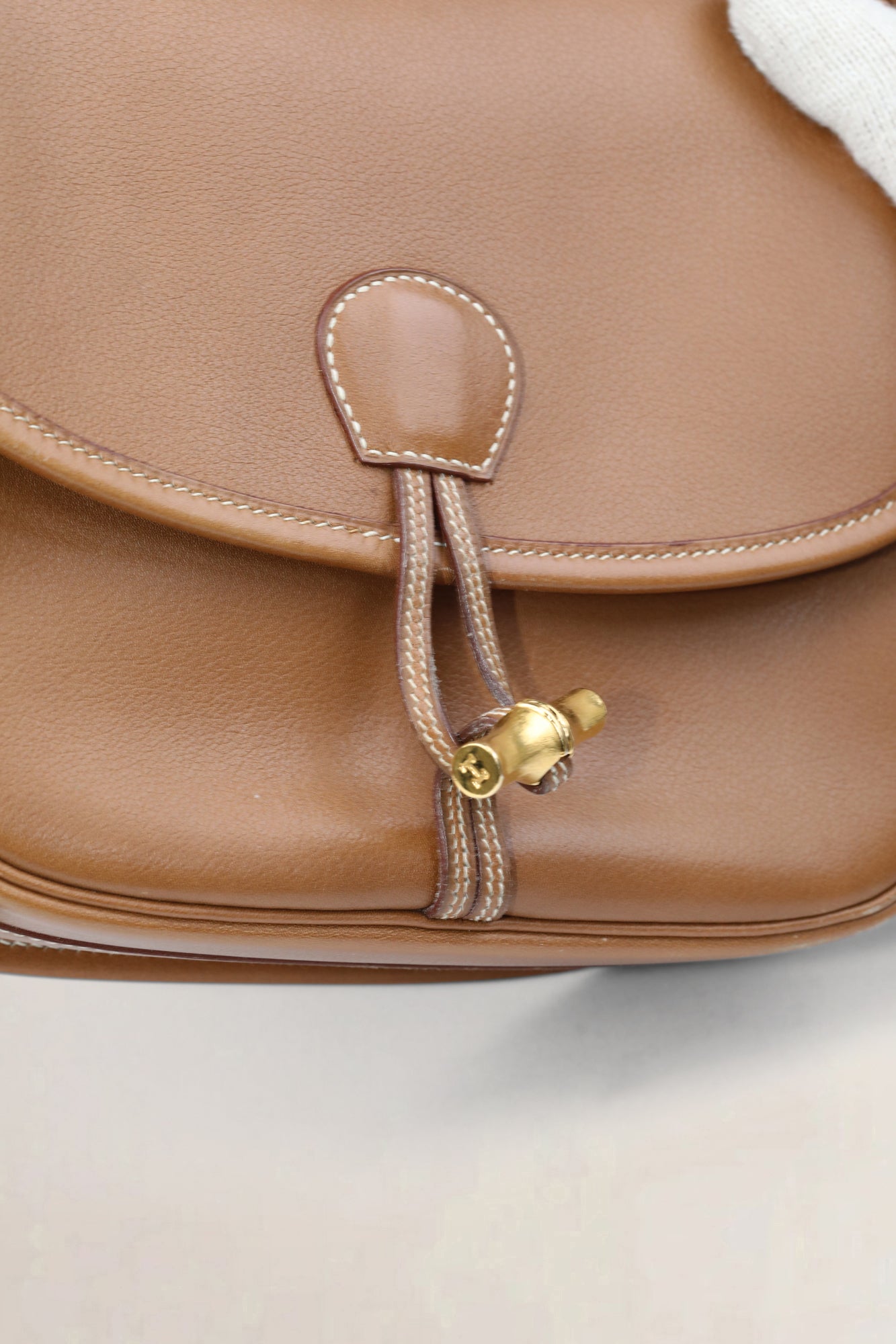 Vintage Camel Duffle Bamboo Crossbody Bag