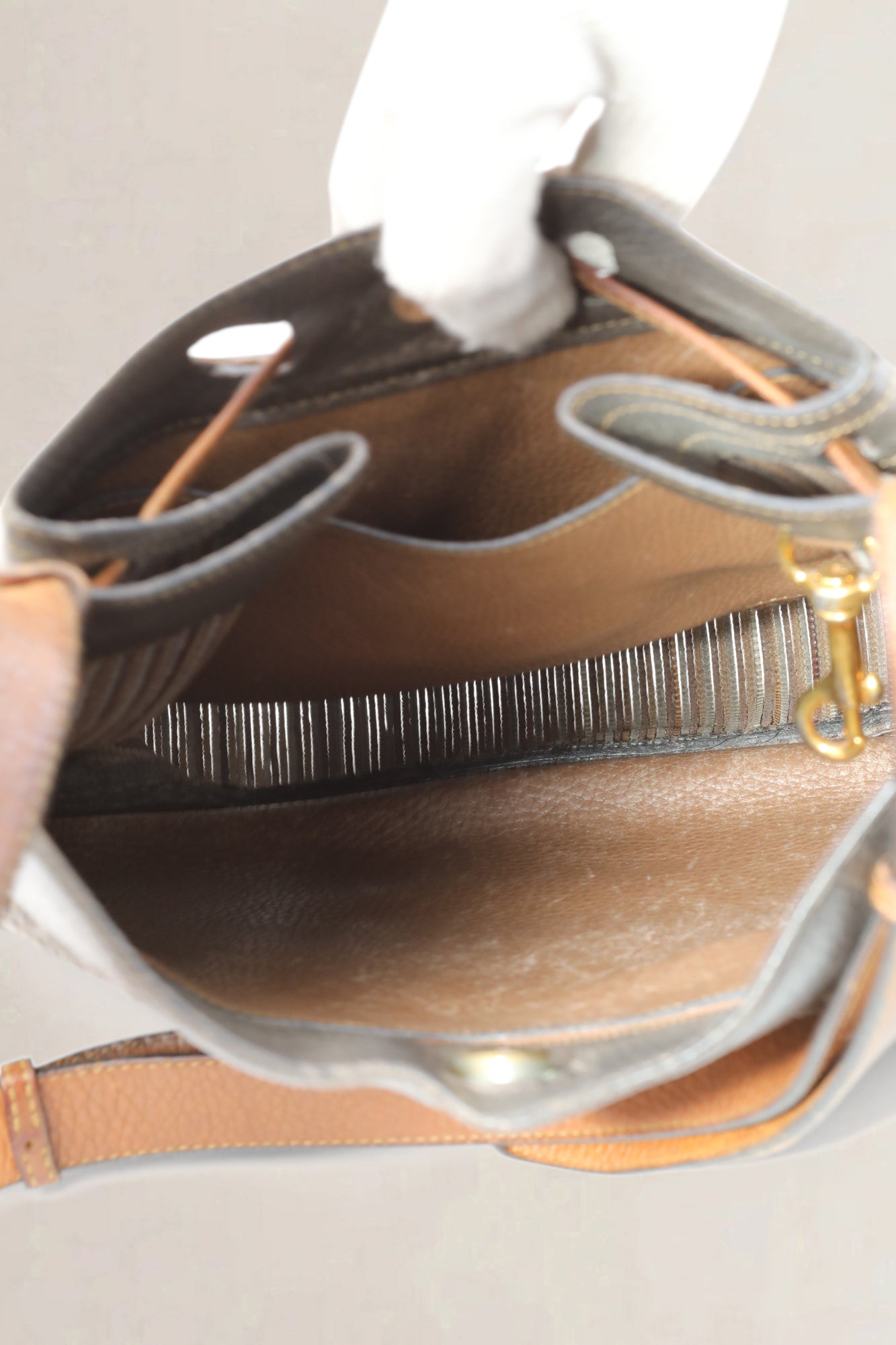 Delvaux bruine toile de cuir woestijn crossbodytas