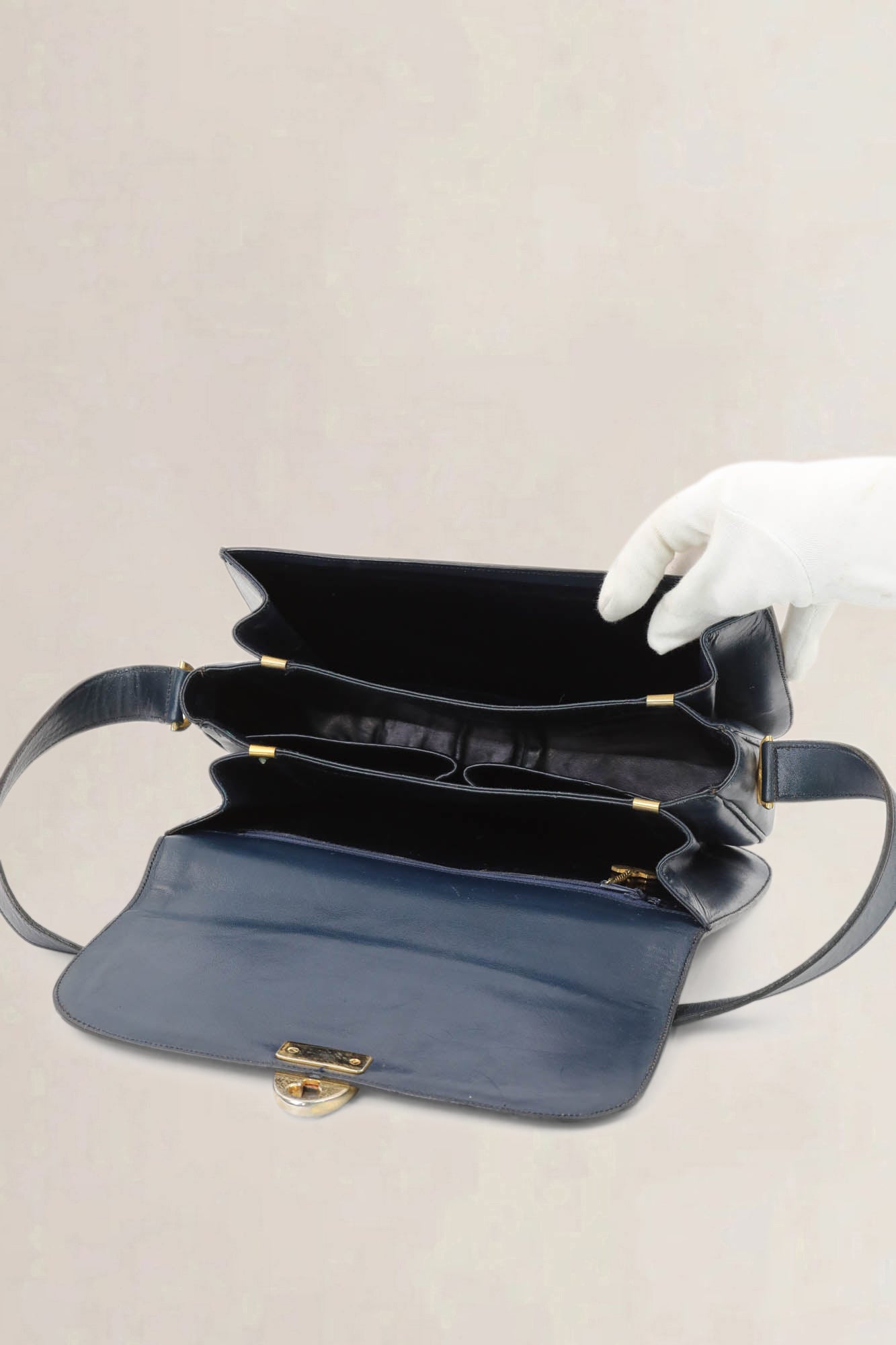 Céline Vintage Blue Leather Canvas Shoulder Bag