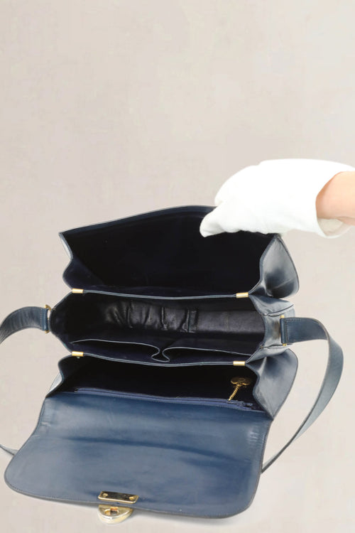 Céline Vintage Blue Leather Canvas Shoulder Bag