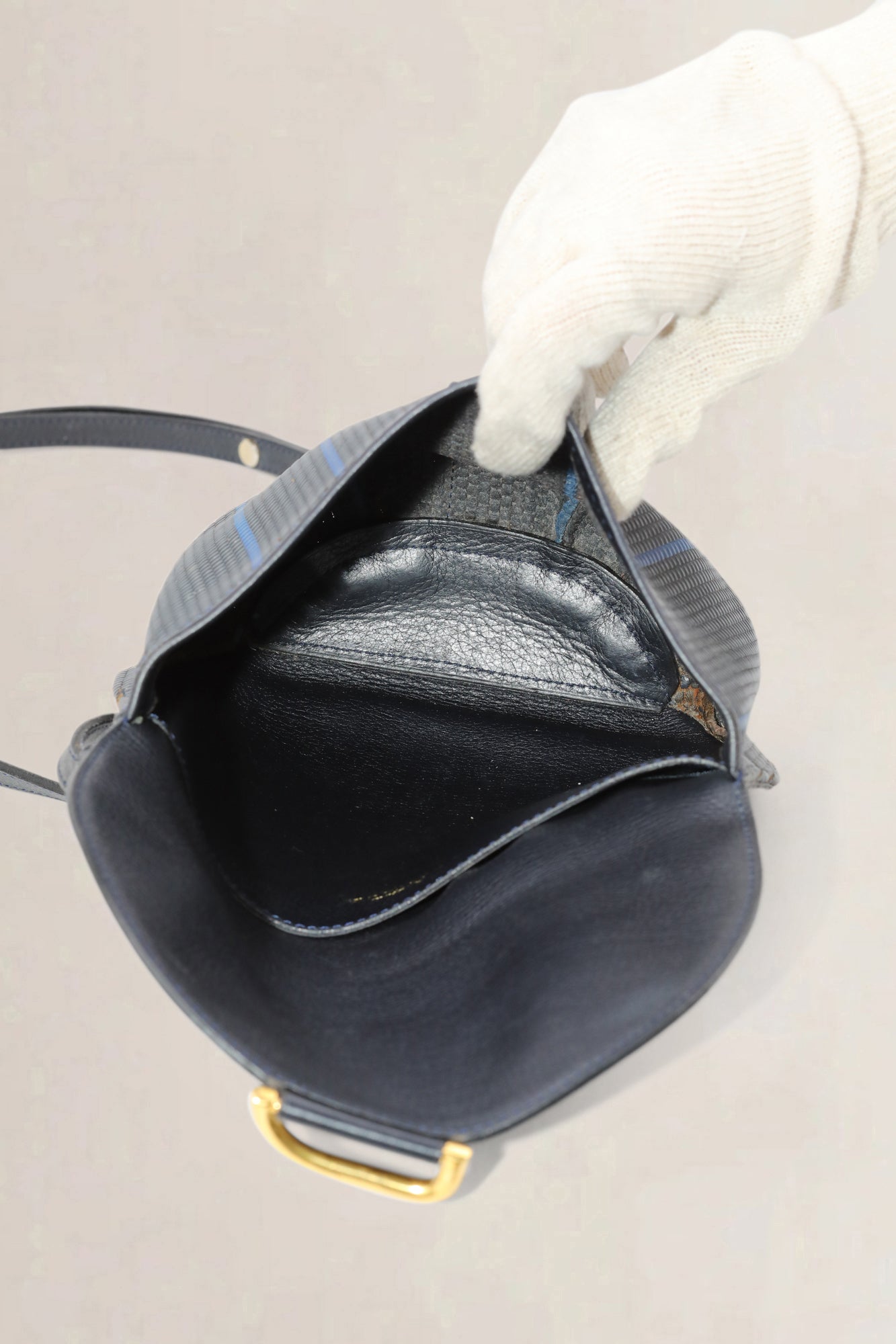 Delvaux Zwart en Blauwe Toile De Cuir Crossbody Tas