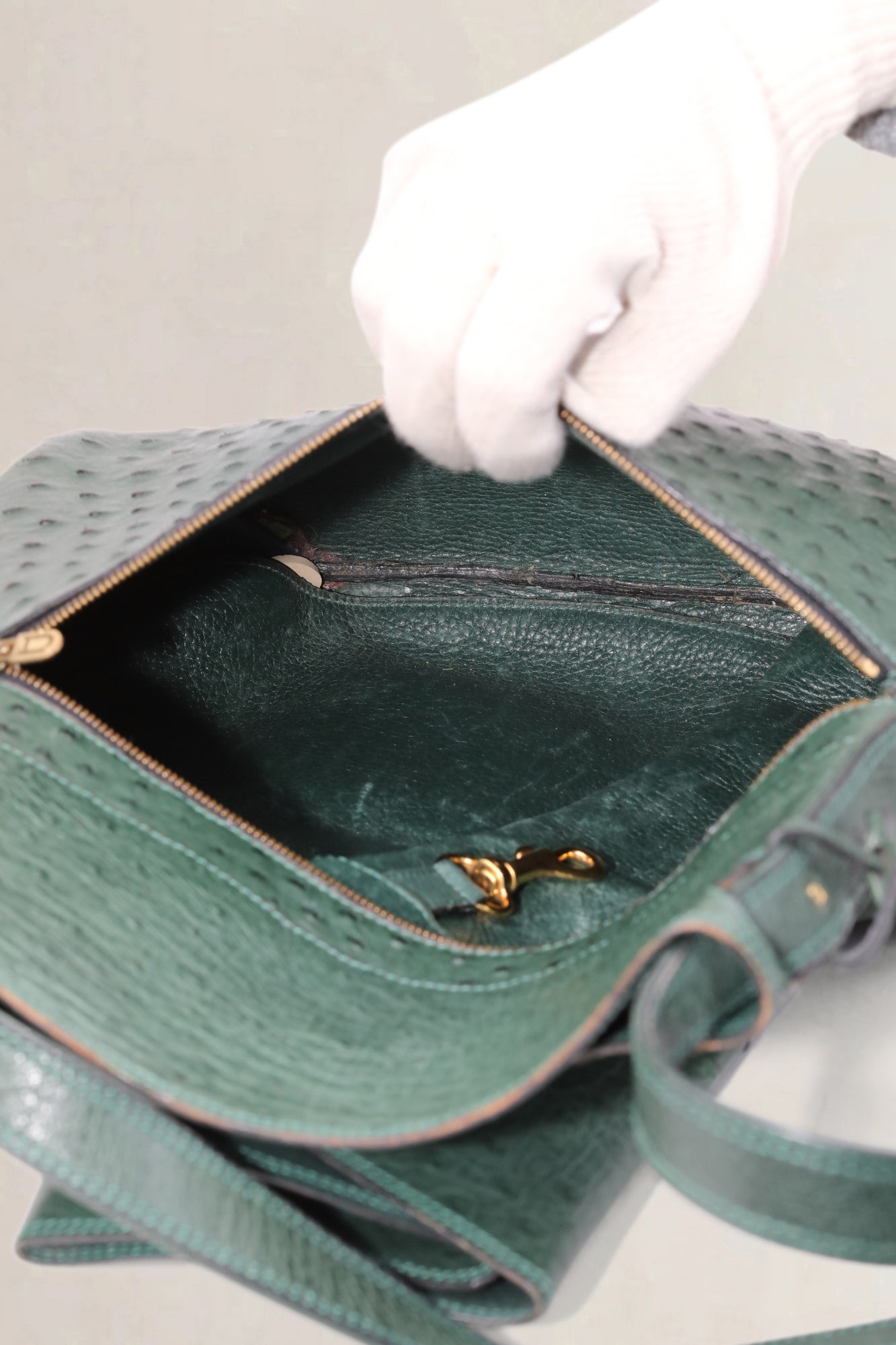 Delvaux Groene Struisvogelleren Faust Schoudertas