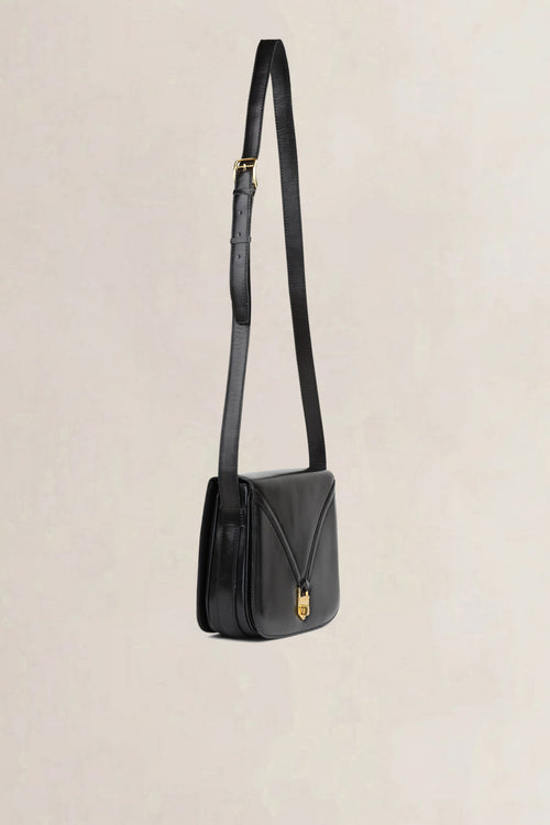 Vintage Céline Black Leather Gold Turnlock Crossbody Bag
