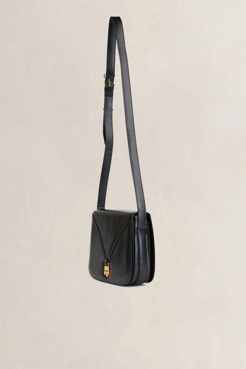 Vintage Céline Black Leather Gold Turnlock Crossbody Bag