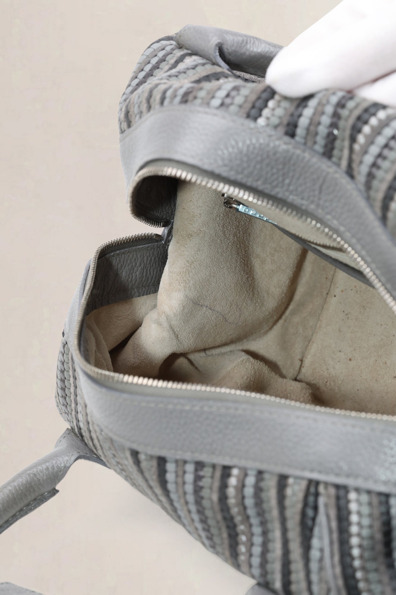 Delvaux grijze gelato toile de cuir leren tas met handvat aan de bovenkant