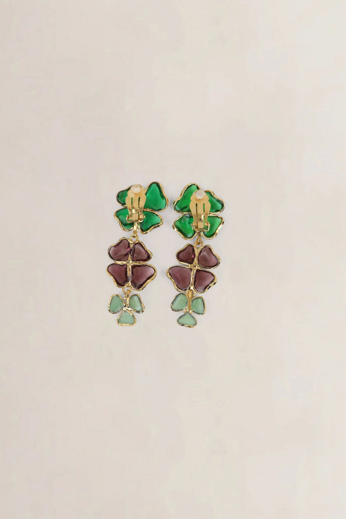 Green/Purple Clip-On Flower Earrings