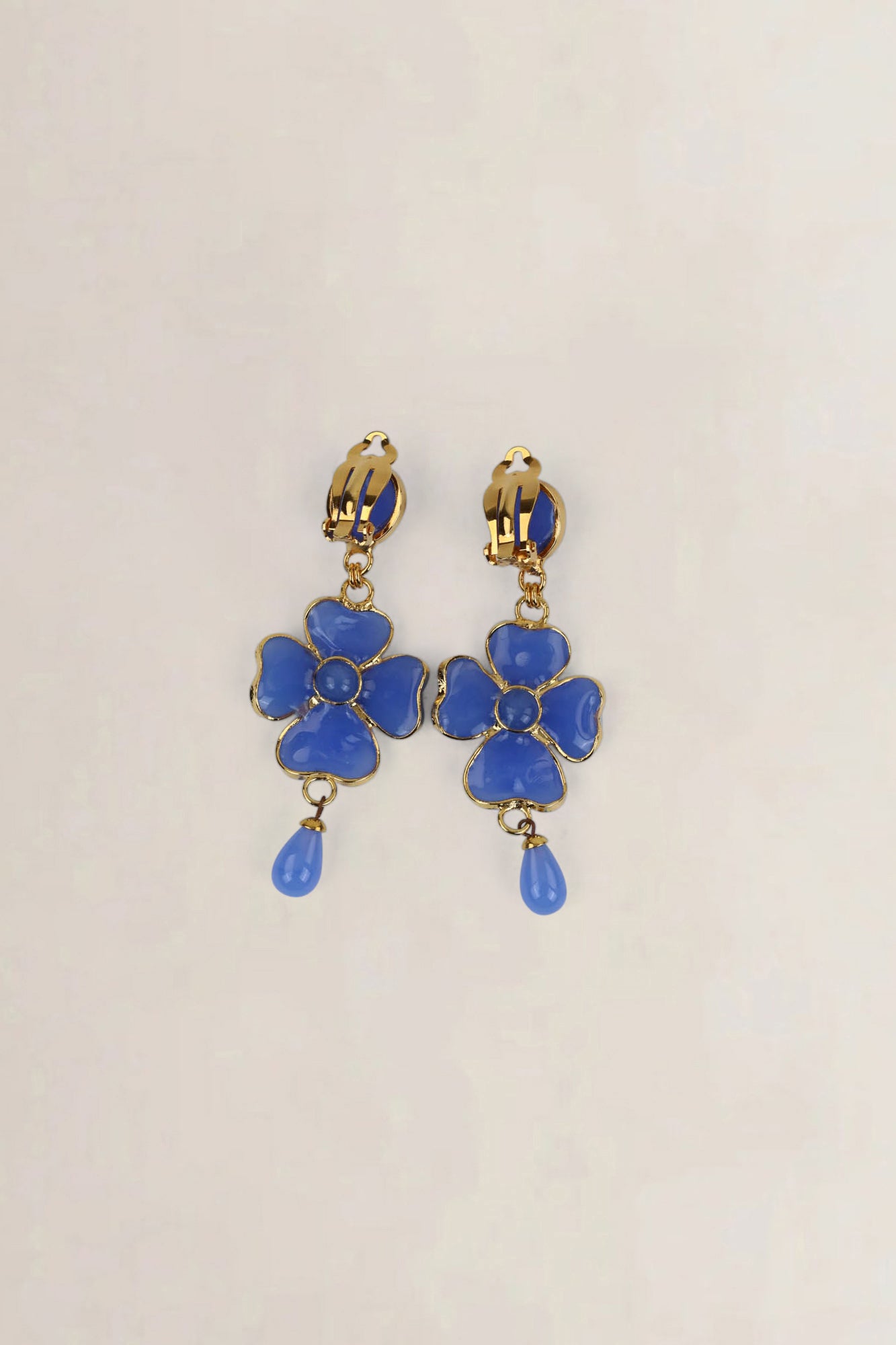 Blue Poured Glass Clip-On Earrings