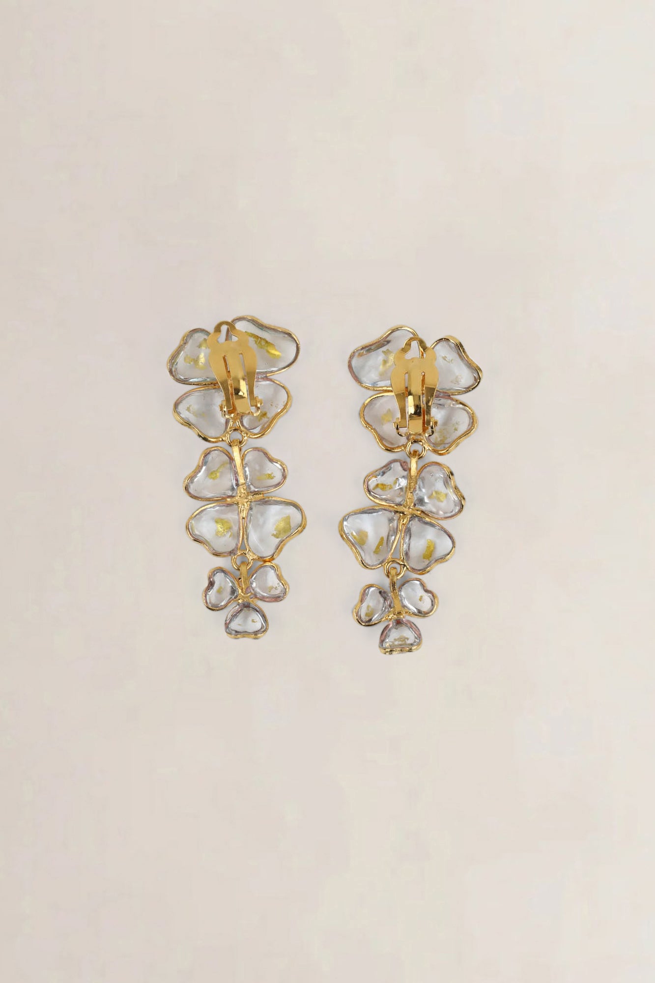 Transparent Poured Glass Flower Clip-On Earrings