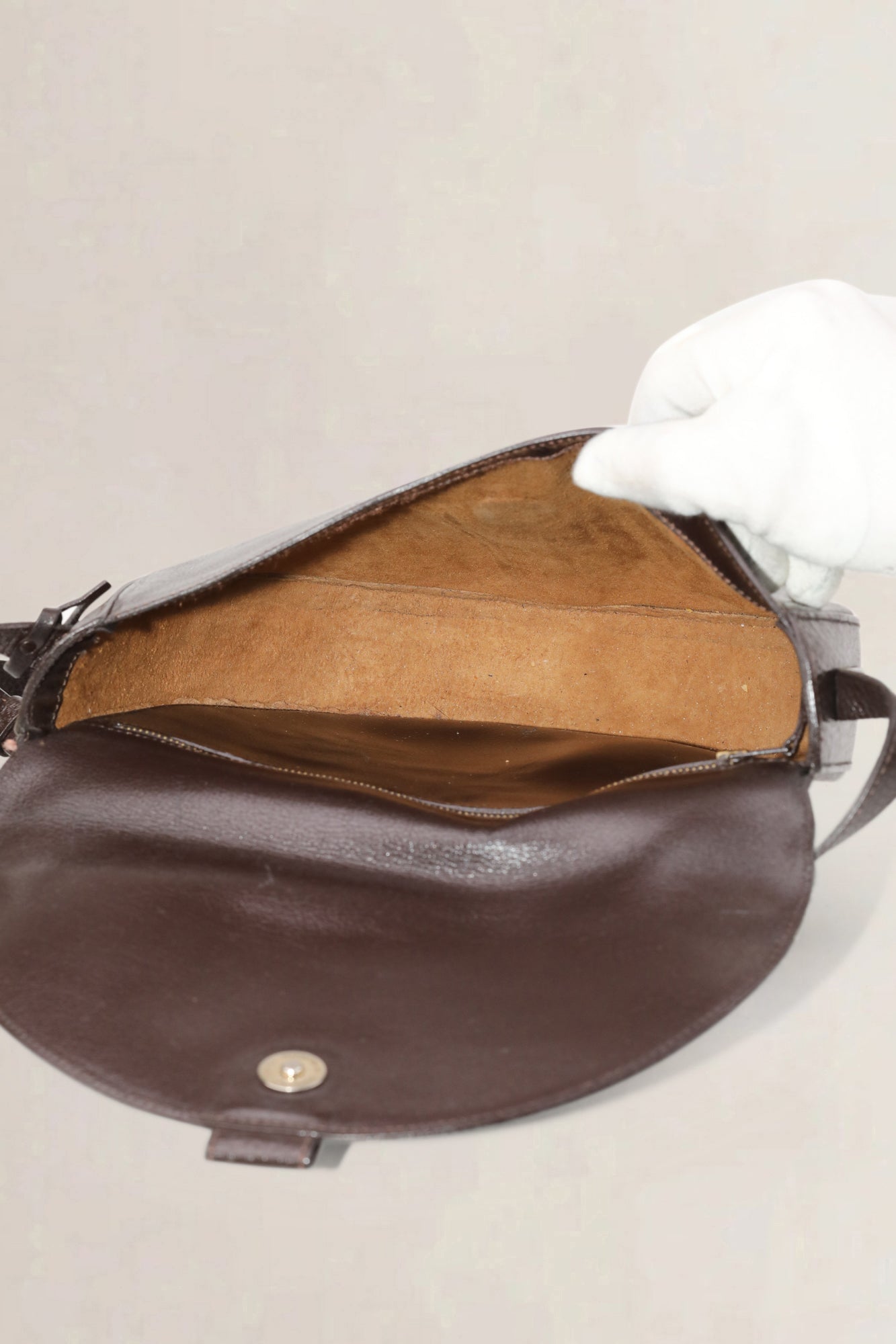 Delvaux Bruine Leren "D" Crossbody Tas