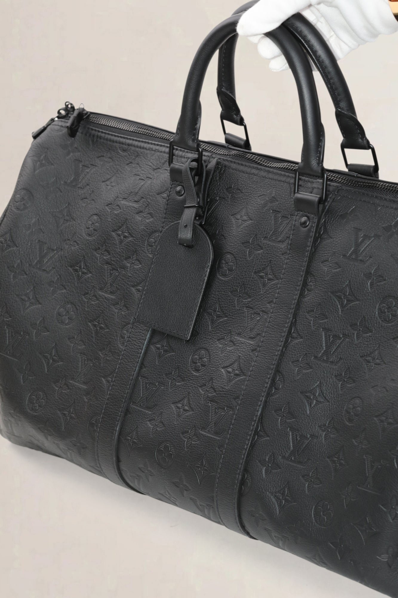 Louis Vuitton Zwarte Keepall Bandoulière 50 Monogram Shadow Leer