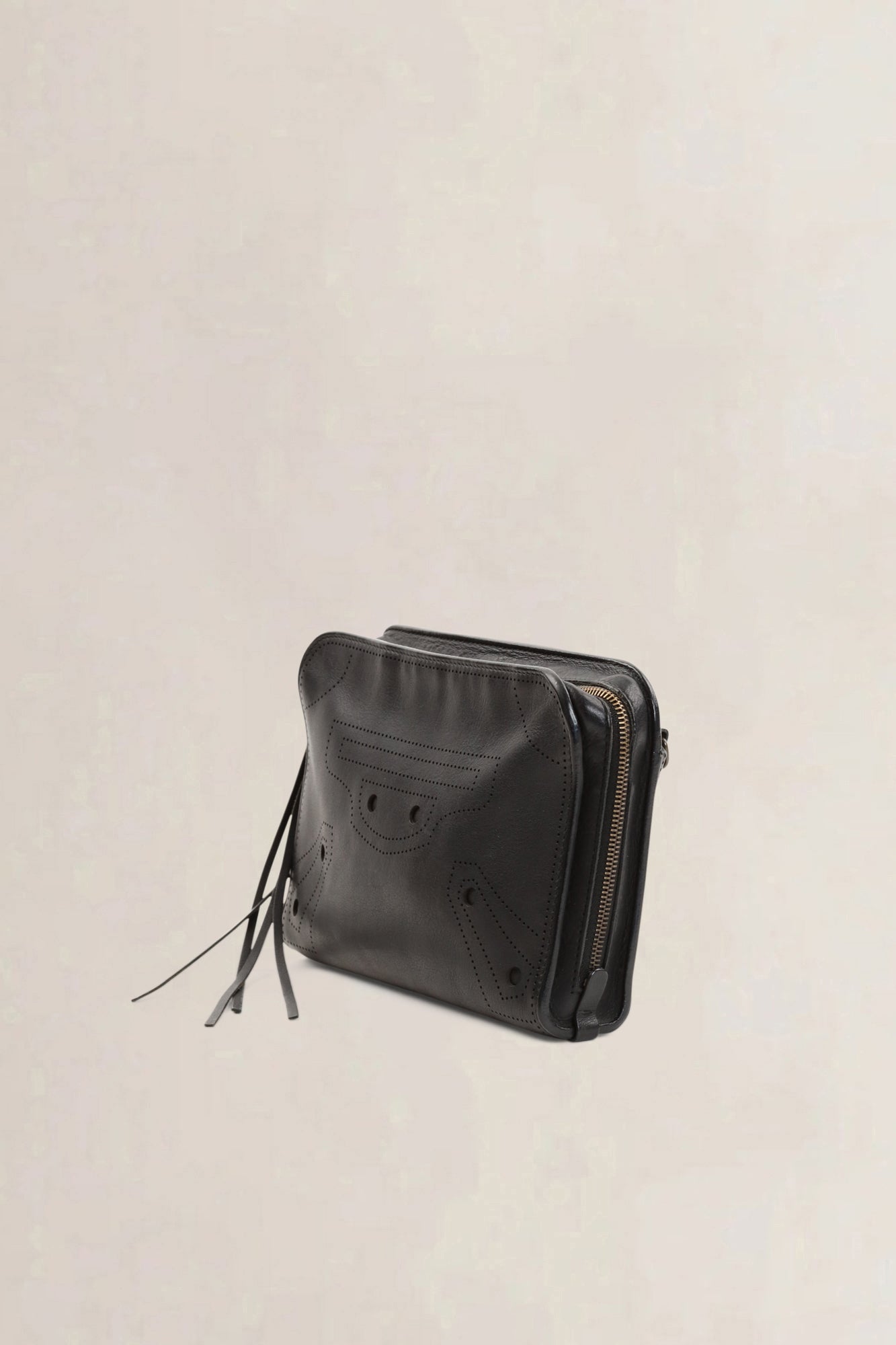 Black Calfskin Leather Reporter Blackout Crossbody Bag