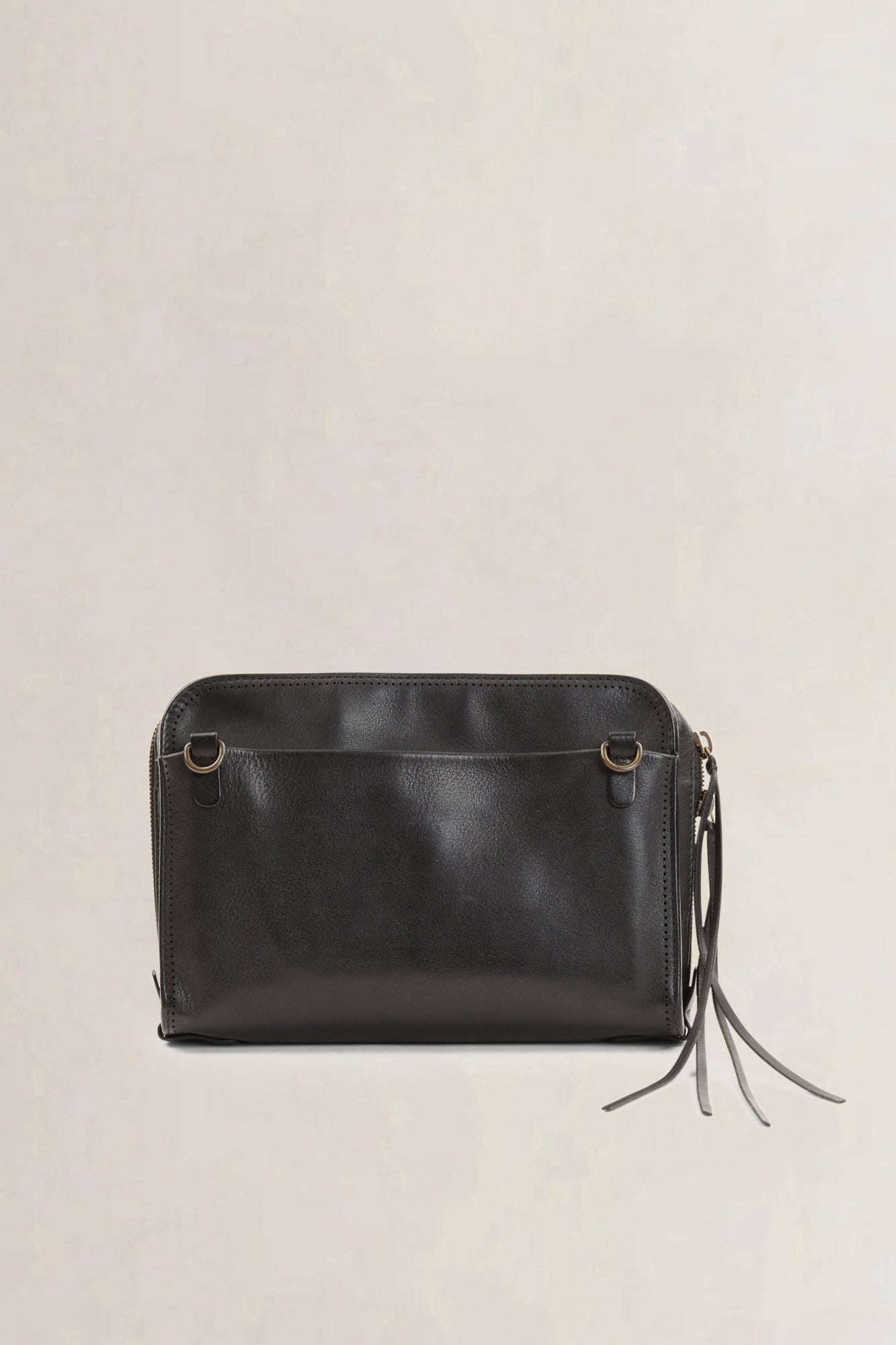 Black Calfskin Leather Reporter Blackout Crossbody Bag