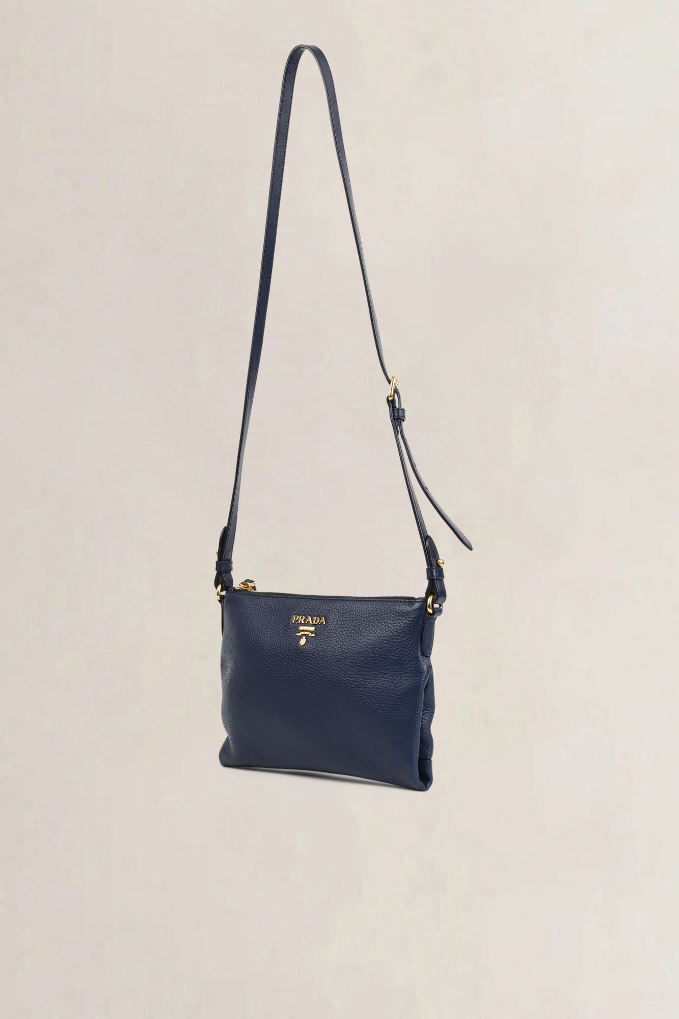 Blue Vitello Daino Crossbody Bag
