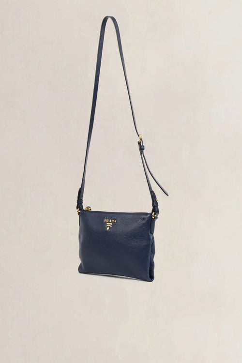 Blue Vitello Daino Crossbody Bag
